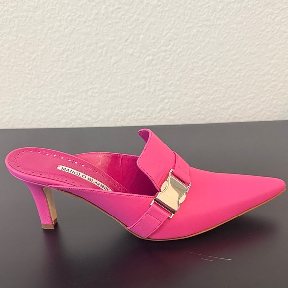 Manolo Blahnik Shoes - Manolo Blahnik Fuchsia Mules with Silver Buckle